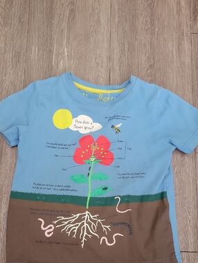 Mini Boden Light Blue Tee with Red Flower Graphic